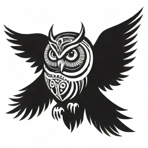 owl with spread wings tattoo design idea