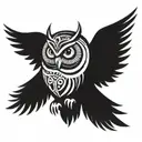 owl with spread wings tattoo design idea