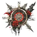 viking compass, skull, pagan, pirate ship tattoo design idea