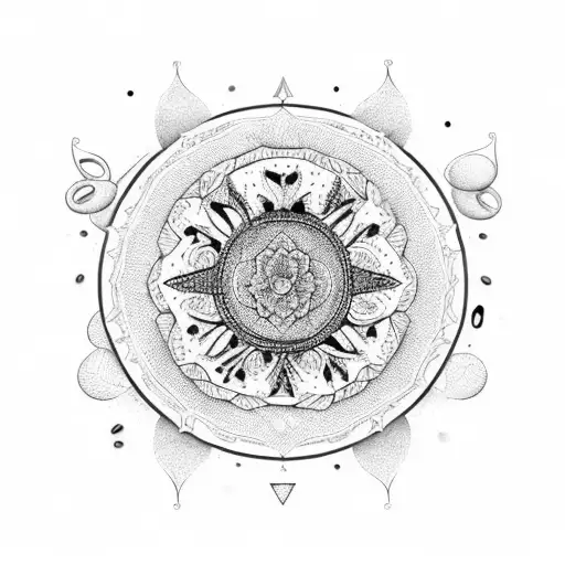 A nature-inspired mandala with coffee beans and musical instruments tattoo design idea