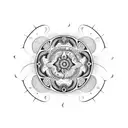 A nature-inspired mandala with coffee beans and musical instruments tattoo design idea