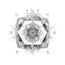 A nature-inspired mandala with coffee beans and musical instruments tattoo design idea