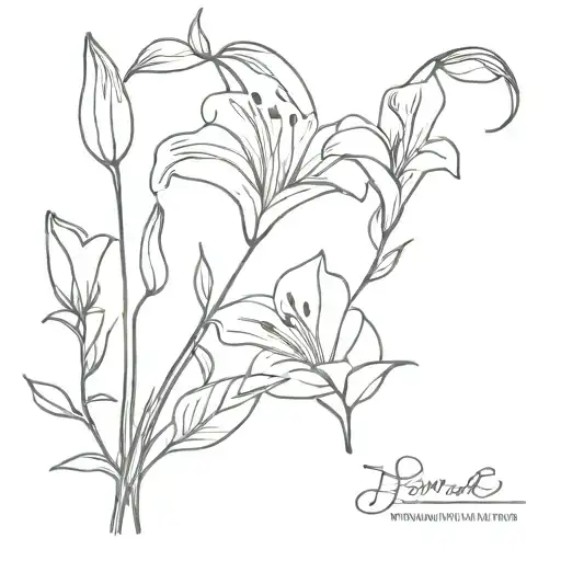 small fine line flower bouquet with four lillies, with a very small amount of morning glory vines tattoo design idea