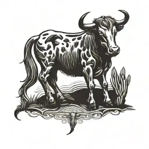 longhorn wearing cowboy boots tattoo design idea