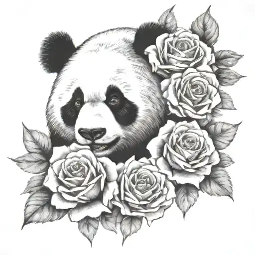 Panda face and roses tattoo design idea