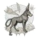 A dotwork tattoo of Anubis guarding the entrance to the underworld tattoo design idea