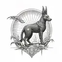 A dotwork tattoo of Anubis guarding the entrance to the underworld tattoo design idea