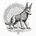 A dotwork tattoo of Anubis guarding the entrance to the underworld tattoo design idea