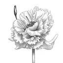 flower carnation with Daffodil, Jonquil, Carnation, Snowdrop, Gladiolus, Poppy, Rose, Honeysuckle, Aster, Morning glory  tattoo design idea