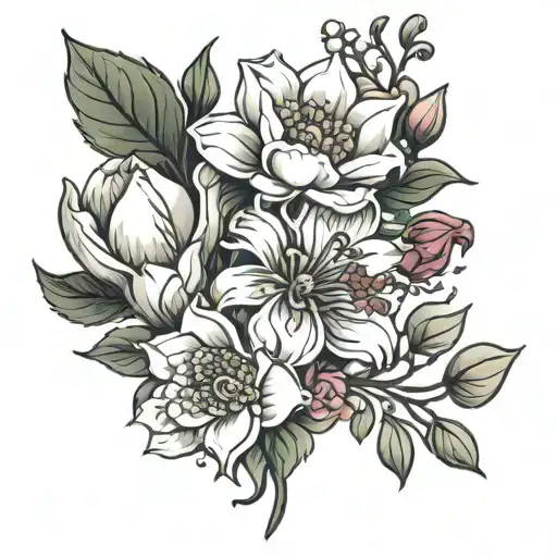 April may October November birth flower bouquet tattoo design idea