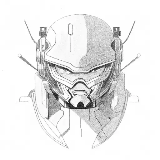 A powerful anime character surrounded by futuristic technology tattoo design idea