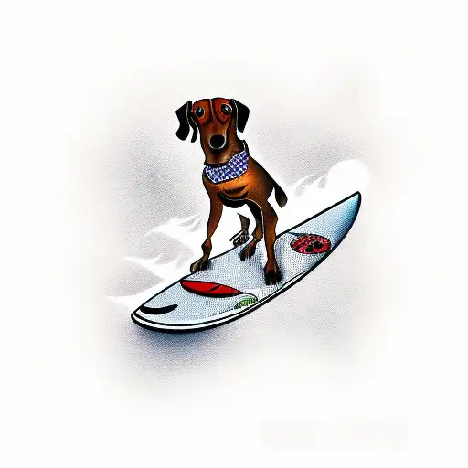 dachshund on a surfboard tattoo design idea