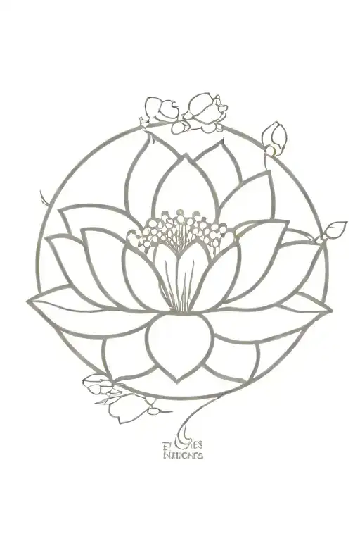 How about a tattoo featuring a central lotus flower surrounded by lilac, cherry blossoms, and sweet pea bouquet tattoo design idea