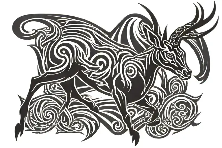 Springbok rugby emblem with nothing around it, just the springbok in tribal design, black and grey tattoo design idea