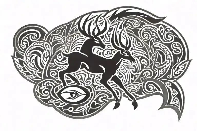 Springbok rugby emblem with nothing around it, just the springbok in tribal design, black and grey tattoo design idea