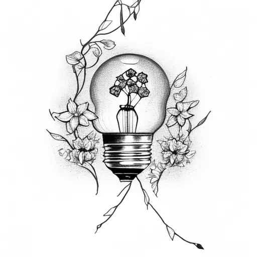 Edison light bulb with flowers growing out of it tattoo design idea