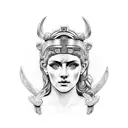 half ancient greek goddess statue head and half female vikings tattoo design idea