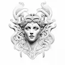 half ancient greek goddess statue head and half female vikings tattoo design idea