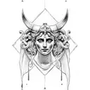 half ancient greek goddess statue head and half female vikings tattoo design idea