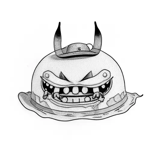 gengar with a straw hat on from one piece tattoo design idea