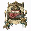 bed with curtains  tattoo design idea