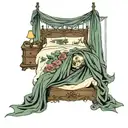 bed with curtains  tattoo design idea