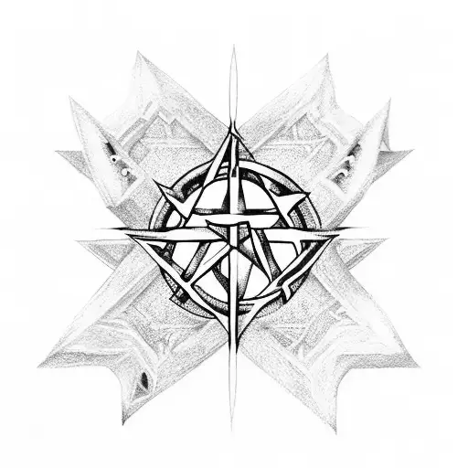 Pentagram with signature one forever, pentagram pierced by a sword tattoo design idea