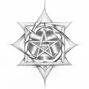 Pentagram with signature one forever, pentagram pierced by a sword tattoo design idea