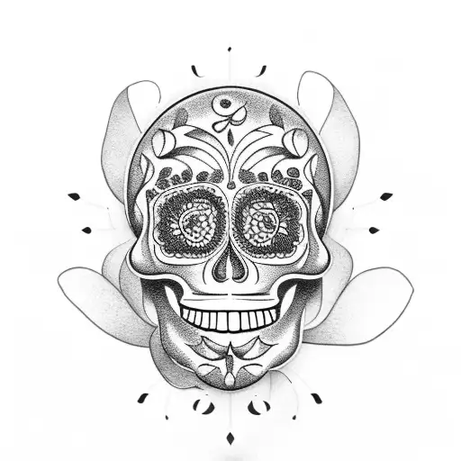 avocado with sugar skull instead of seed tattoo design idea