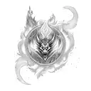 Bonfire surrounded by mystical creatures tattoo design idea