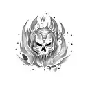 Bonfire surrounded by mystical creatures tattoo design idea