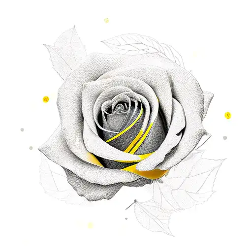 A yellow geometric rose with leaves emerging from a paintbrush tattoo design idea