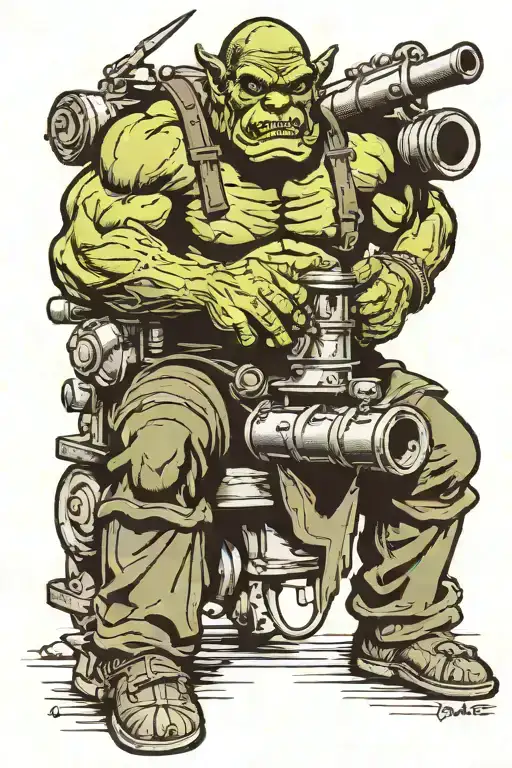 orc soldier with howitzer tattoo design idea