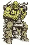 orc soldier with howitzer tattoo design idea