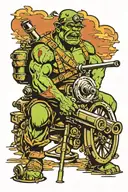 orc soldier with howitzer tattoo design idea