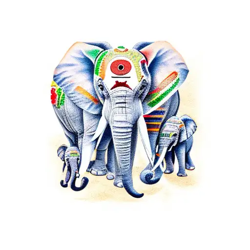 seven elephants in a row tattoo design idea