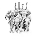 seven elephants in a row tattoo design idea