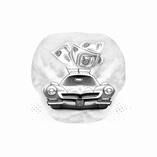 chicano car with Dollar Bills in a Summer background tattoo design idea