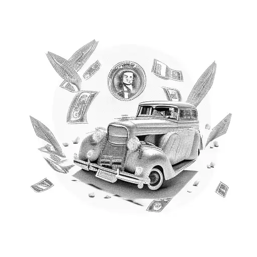 chicano car with Dollar Bills in a Summer background tattoo design idea