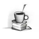 A stack of books with a coffee cup balancing on top tattoo design idea