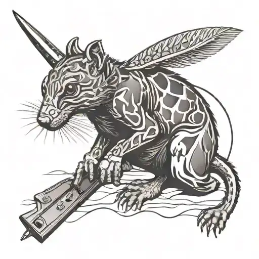 Desert rat holding a knife tattoo design idea