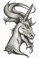mean unicorn head tattoo design idea