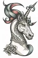 mean unicorn head tattoo design idea