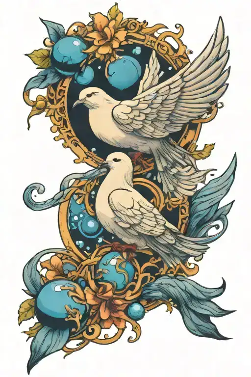 dove and planet neptune planet tattoo design idea