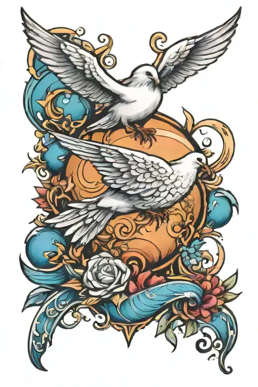 dove and planet neptune trident tattoo design idea
