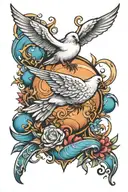dove and planet neptune trident tattoo design idea