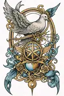 dove and planet neptune trident tattoo design idea