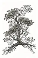 A tree of life with the Sanskrit word for 'change' intertwined in the roots, representing growth and embracing change tattoo design idea