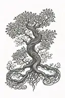 A tree of life with the Sanskrit word for 'change' intertwined in the roots, representing growth and embracing change tattoo design idea