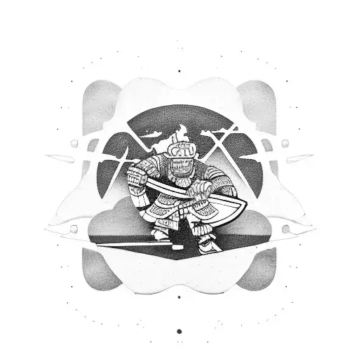 Skateboarding samurai slicing through a pizza tattoo design idea